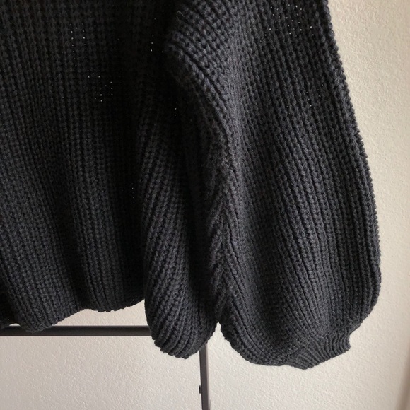SOLD Black Chunky Knit Bubble Sleeve Sweater - Picture 3 of 8